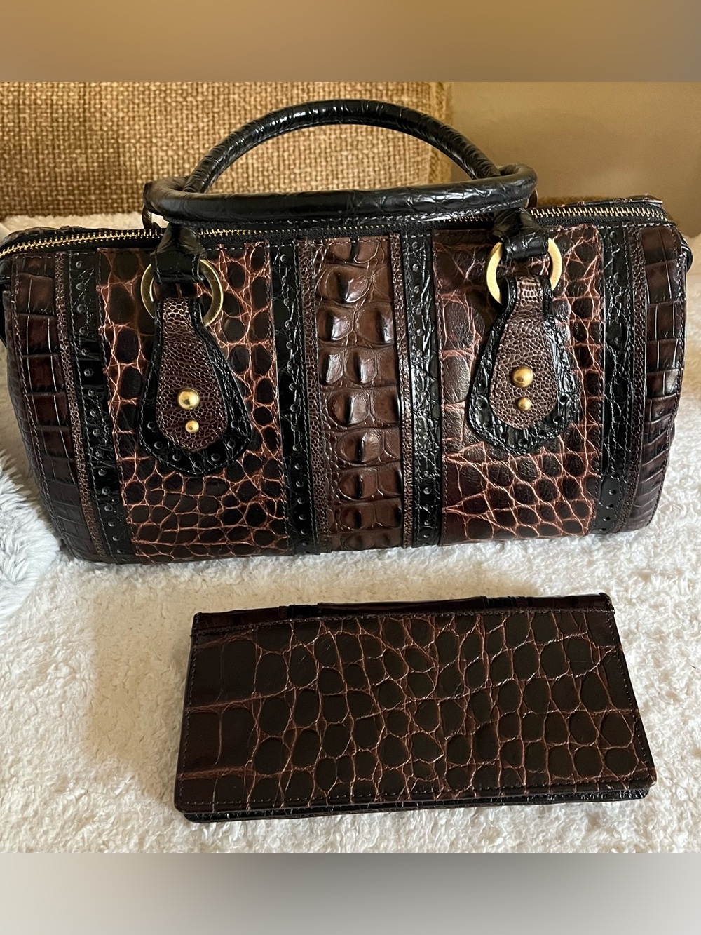 Brahmin Croc-Embossed Leather Satchel with Matching Wallet - Picture 3 of 12